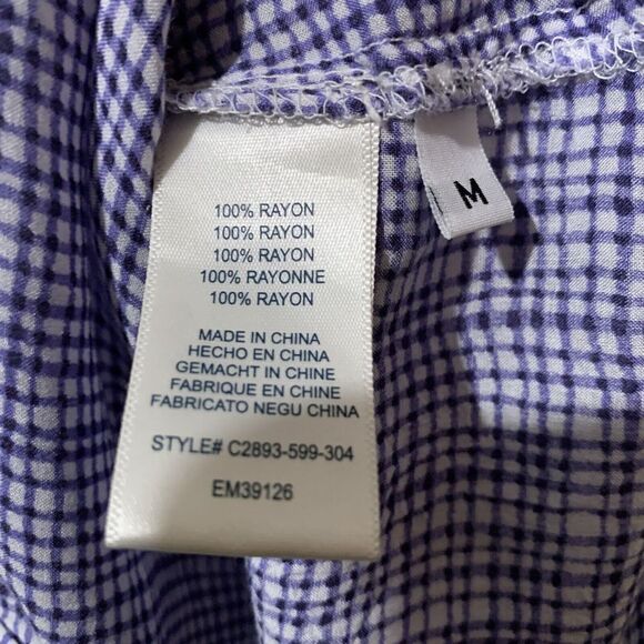 Cloth & Stone Size Medium Blue White Plaid Rayon Button Up Shirt Blouse Top - Picture 7 of 8